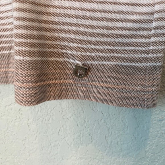 Salvatore Ferragamo Pink Grey White Striped Fitted Faux Wrap Blouse Size XS EUC - Picture 2 of 6